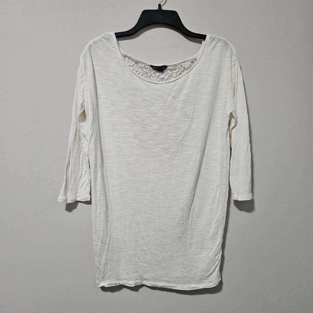 American Eagle Outfitters‎ Cream Lace Back Slub Knit Top XS 3/4 Sleeve Rayon